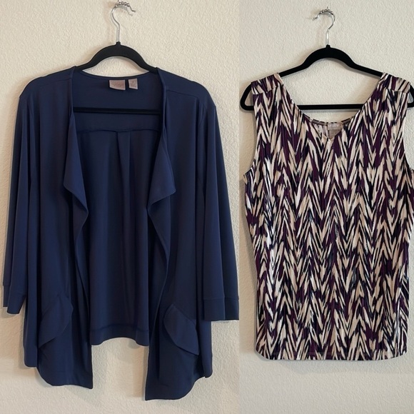 Chico’s Tank & Cardigan Bundle (2) XL Blue Open Front Anti Wrinkle Travelers - Picture 1 of 17